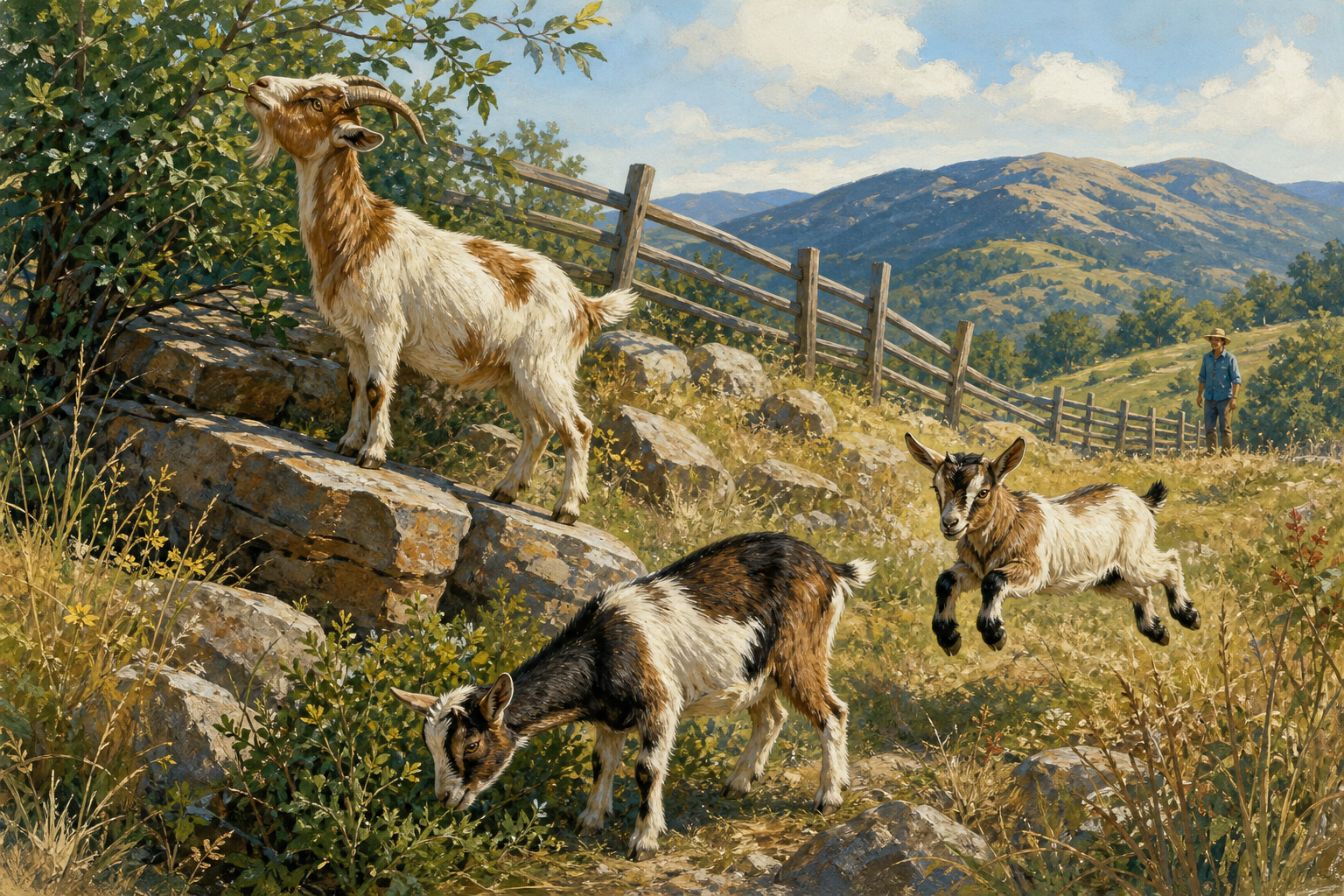 An editorial illustration celebrating the life and habitat of the goat.